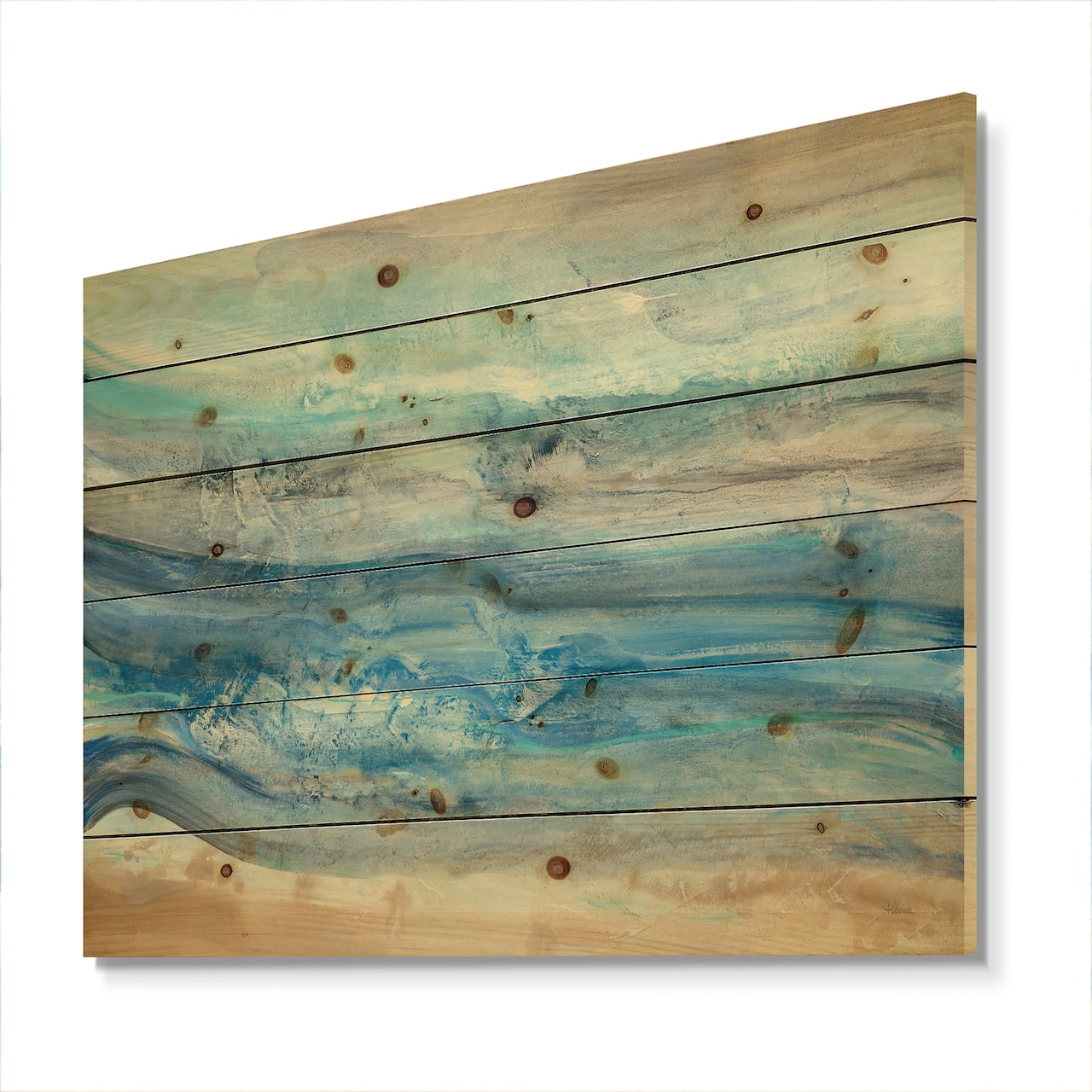 Designart - Ocean Mineral Waves - Nautical & Coastal Print on Natural Pine Wood